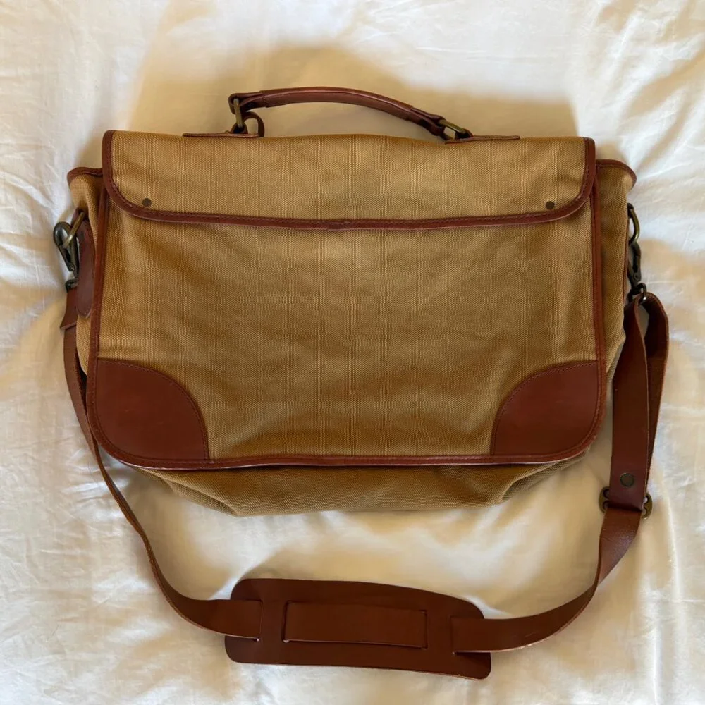 Ralph Lauren Leather-Trim Canvas Briefcase NWT